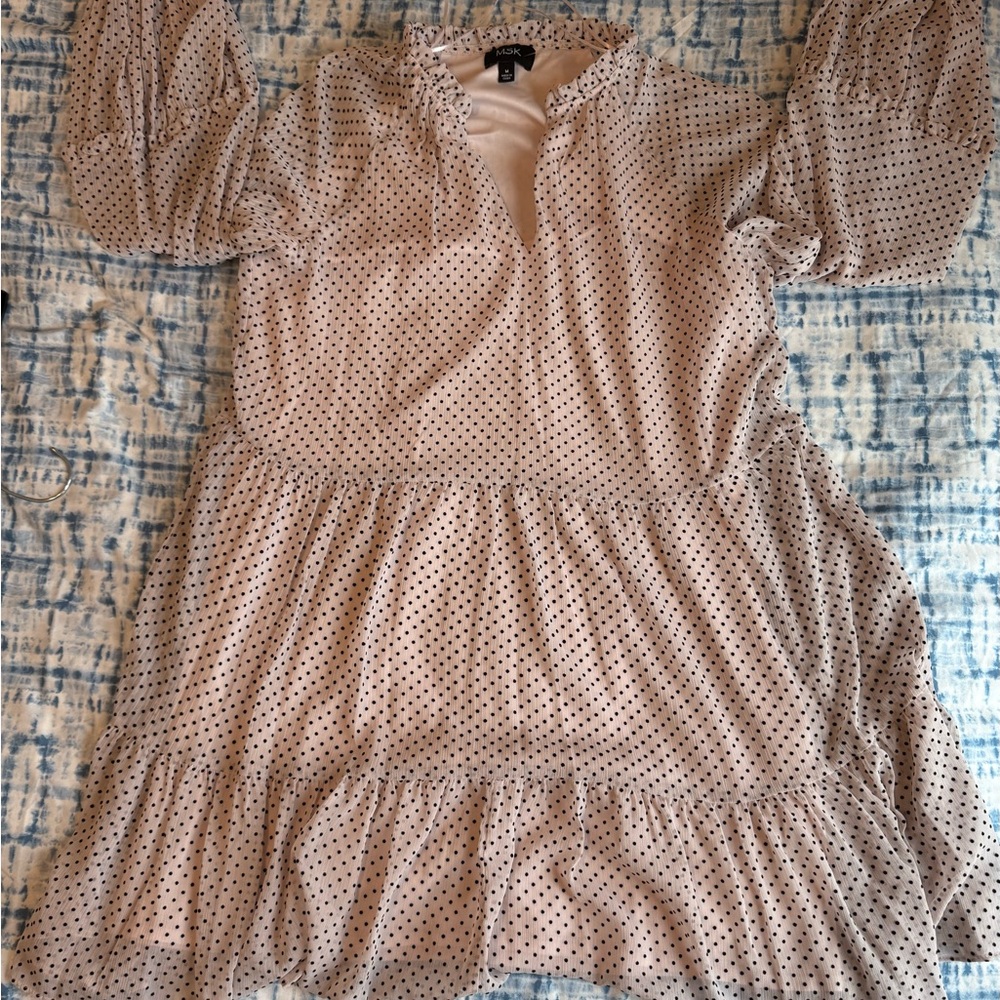 MSK Long Sleeve Polka Dot Dress - Black and Cream